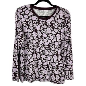 Lands' End Relaxed Fit Floral Cotton Long Sleeve Tee Large Petite Purple Lilac